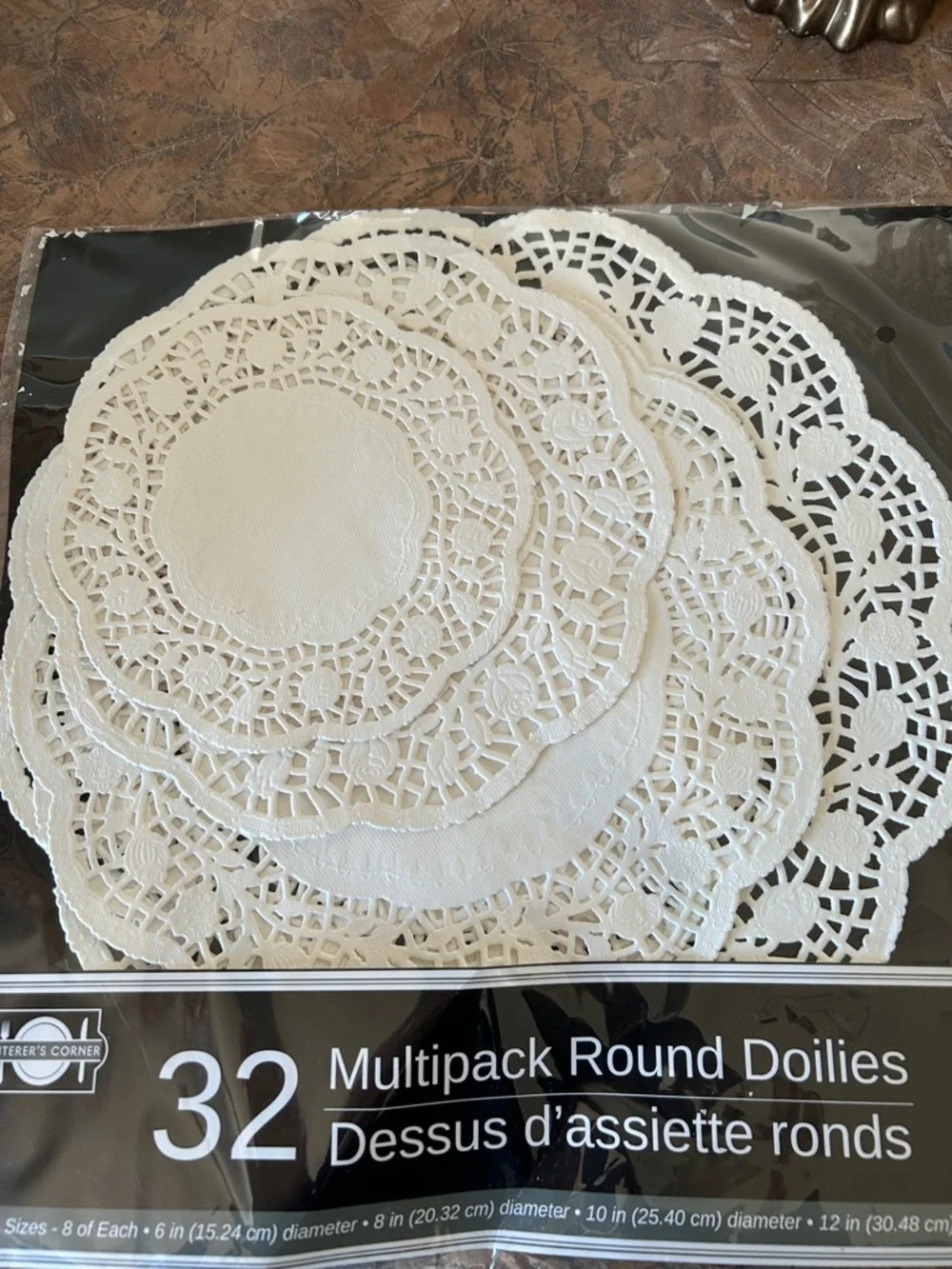Set of Three Packages of White Round Lace Doilies